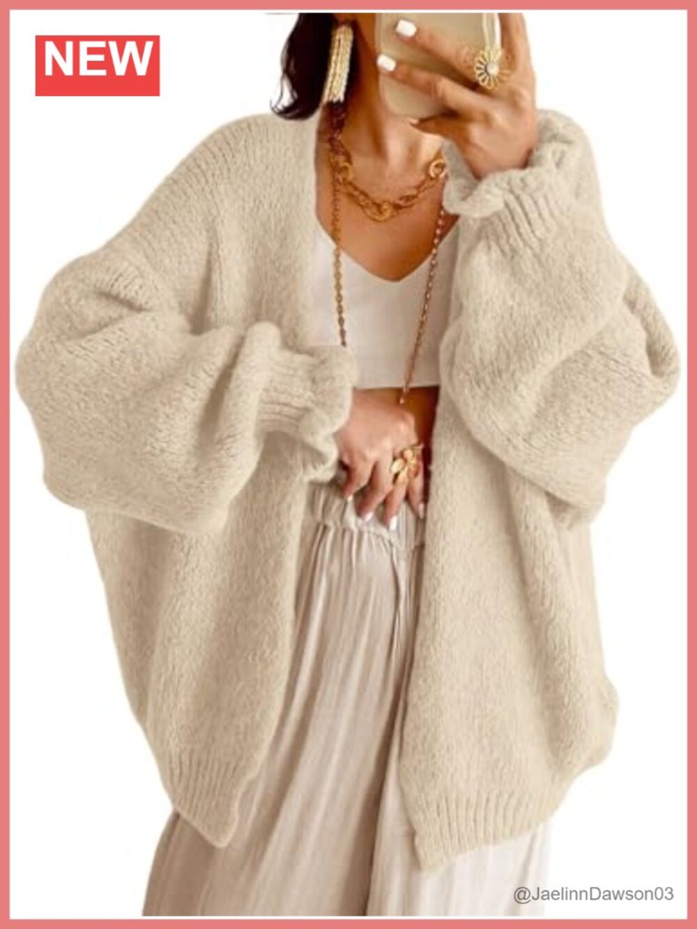 Oversized Chunky Knit Cardigan with Lantern Sleeves